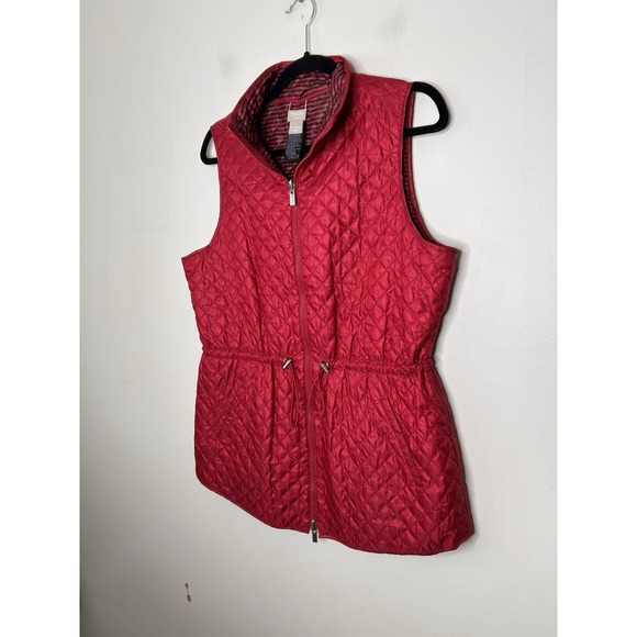 Chicos Vest Women Red Black Stripe Reversible Vest Zip Zenergy Size 1 8/10 - Picture 2 of 10